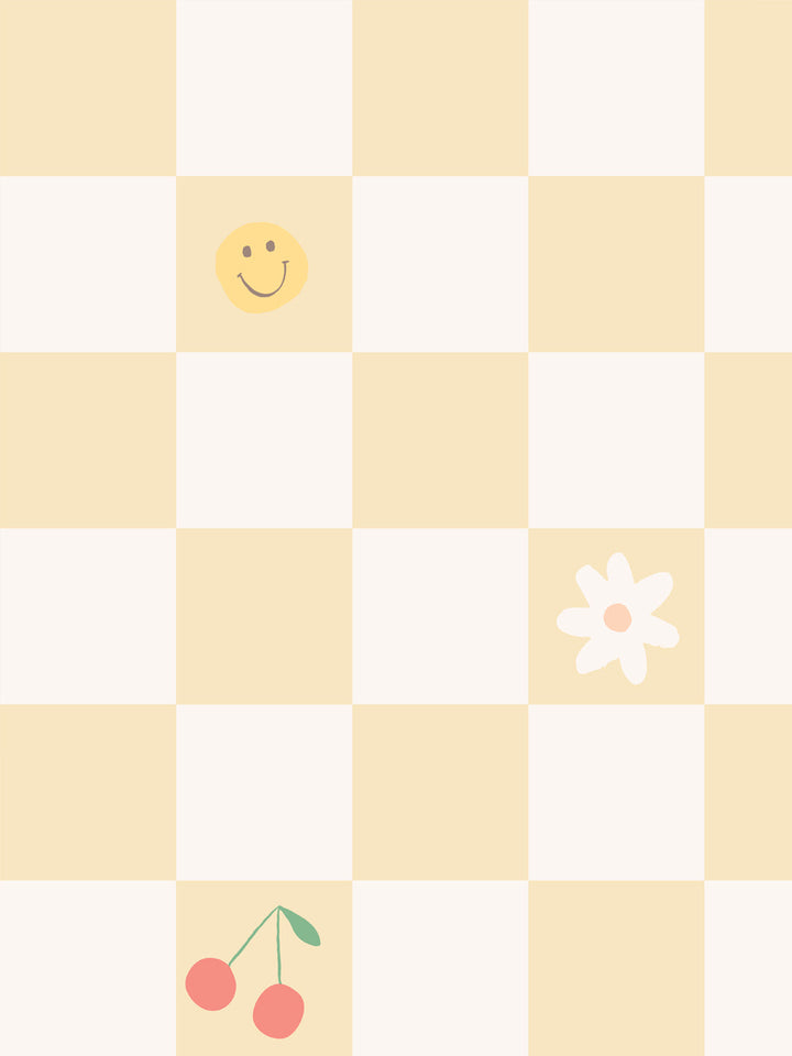 'Icons Check' Wallpaper by Meri Meri - Mellow Yellow