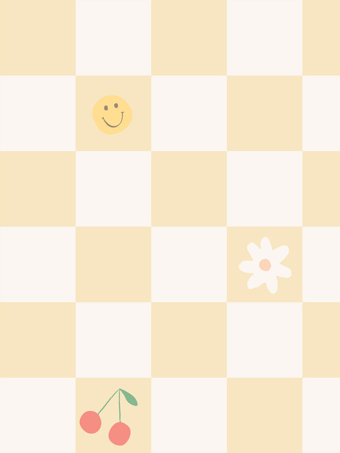 'Icons Check' Wallpaper by Meri Meri - Mellow Yellow