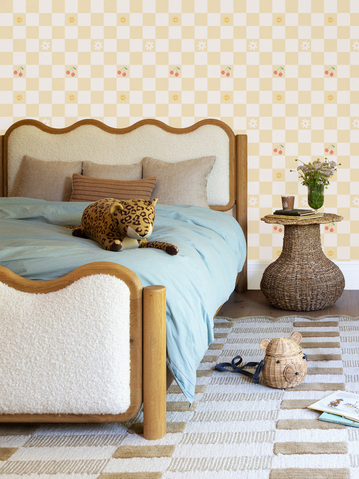 'Icons Check' Wallpaper by Meri Meri - Mellow Yellow