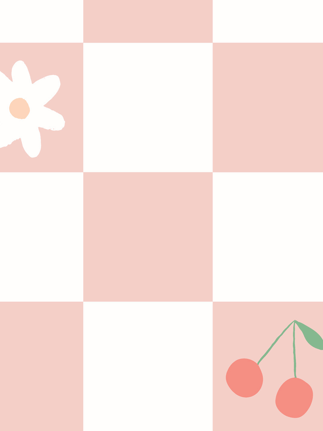 'Icons Check' Wallpaper by Meri Meri - Petal Pink