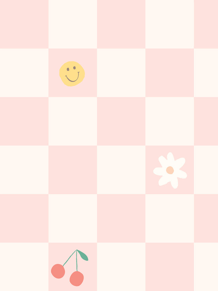 'Icons Check' Wallpaper by Meri Meri - Pink