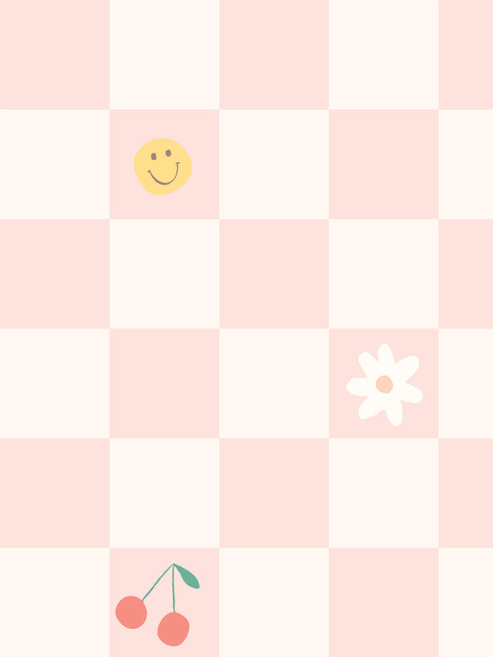 'Icons Check' Wallpaper by Meri Meri - Pink