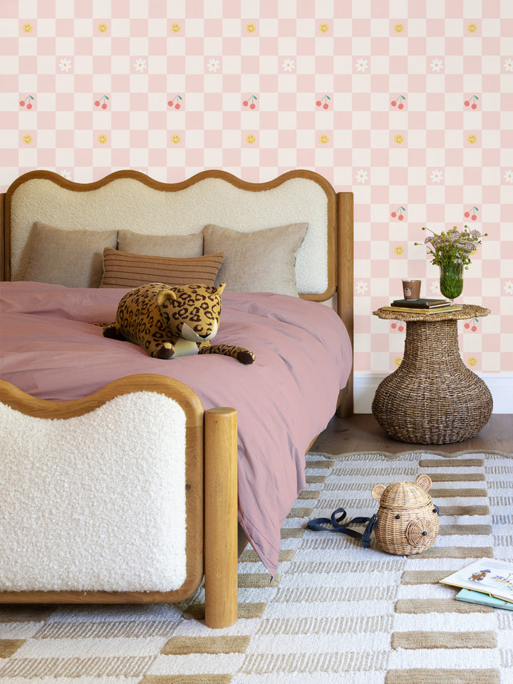 'Icons Check' Wallpaper by Meri Meri - Pink