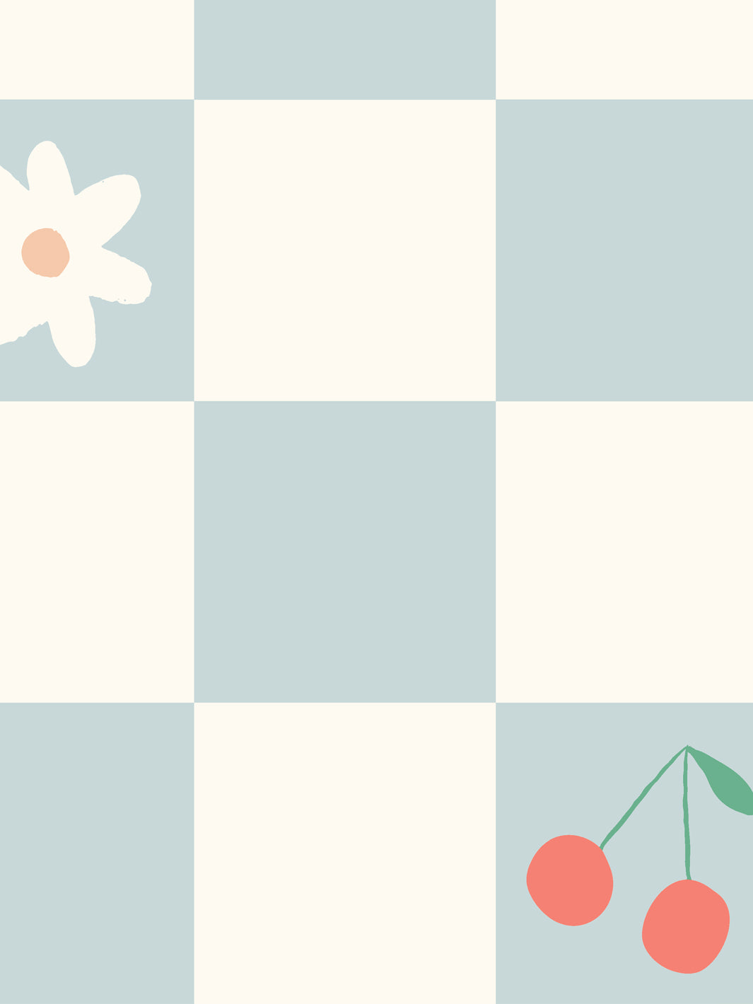 'Icons Check' Wallpaper by Meri Meri - Vintage Blue