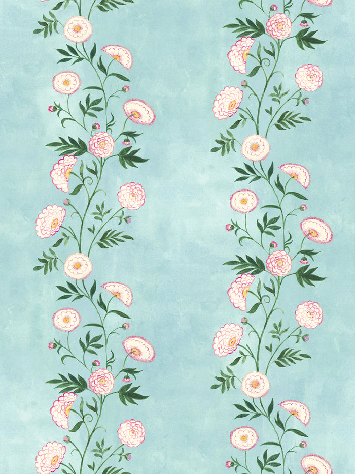 'Indian Floral Stripe' Wallpaper by Mary Maguire - Blue