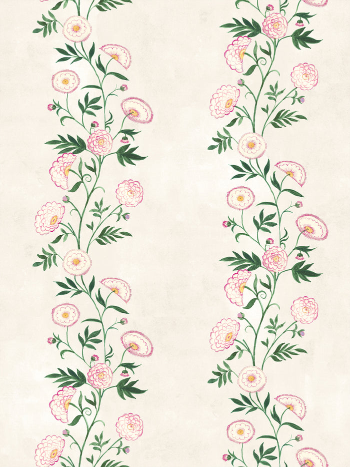 'Indian Floral Stripe' Wallpaper by Mary Maguire - Ivory
