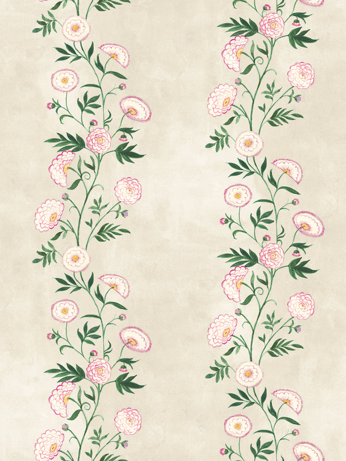 'Indian Floral Stripe' Wallpaper by Mary Maguire - Parchment