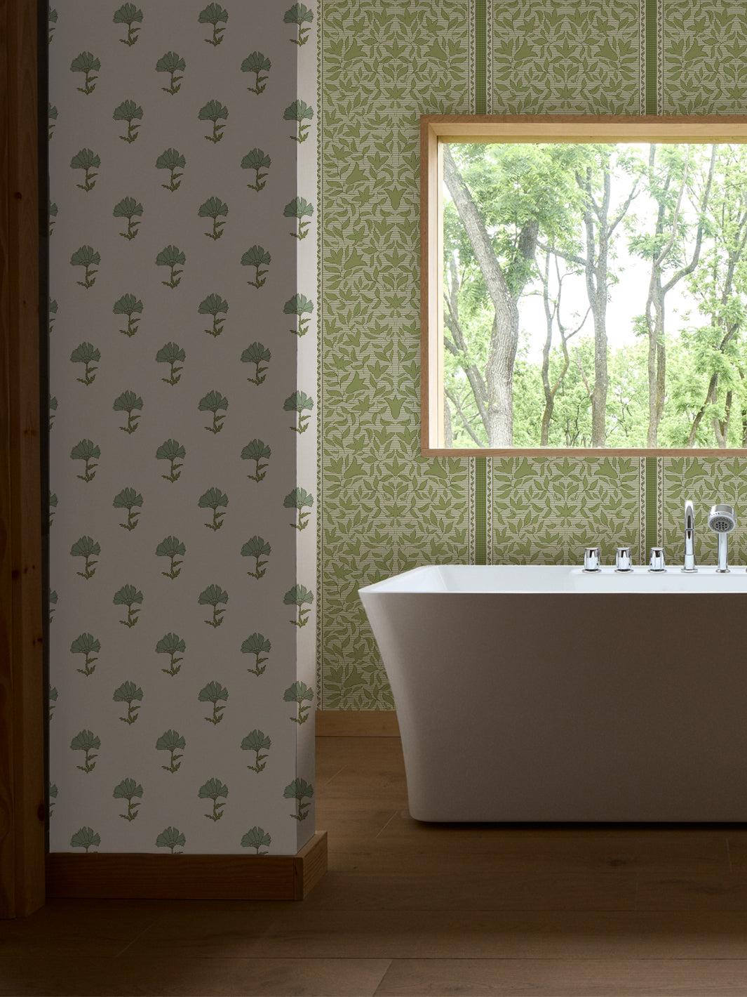'Jezebel Stripe' Wallpaper by Wallshoppe - Light Olive - Room Shot