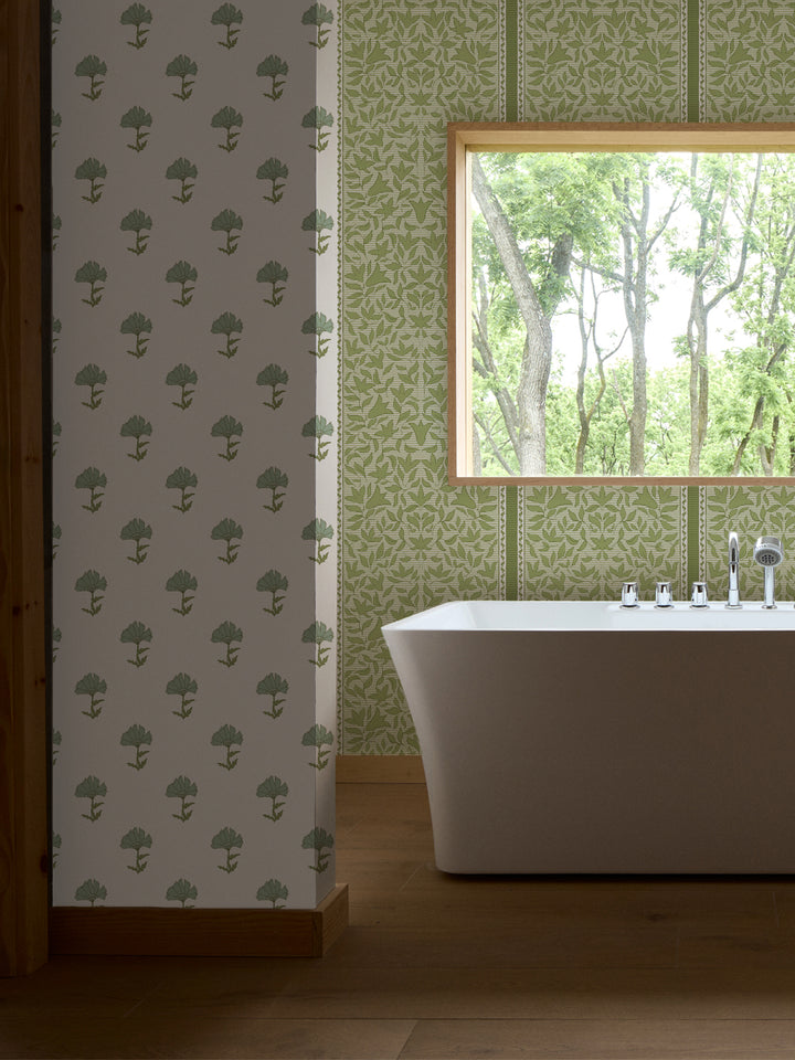 'Jezebel Stripe' Wallpaper by Wallshoppe - Light Olive - Room Shot