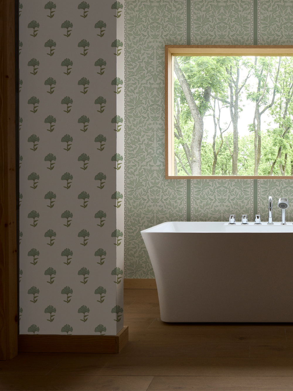'Jezebel Stripe' Wallpaper by Wallshoppe - Light Sage - Room Shot