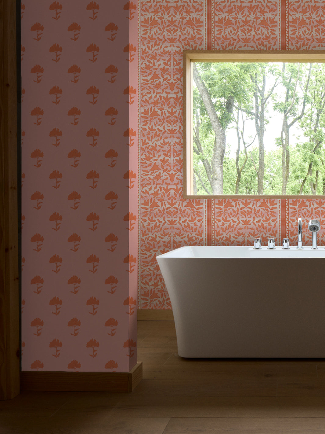 'Jezebel Stripe' Wallpaper by Wallshoppe - Papaya Pink - Room Shot