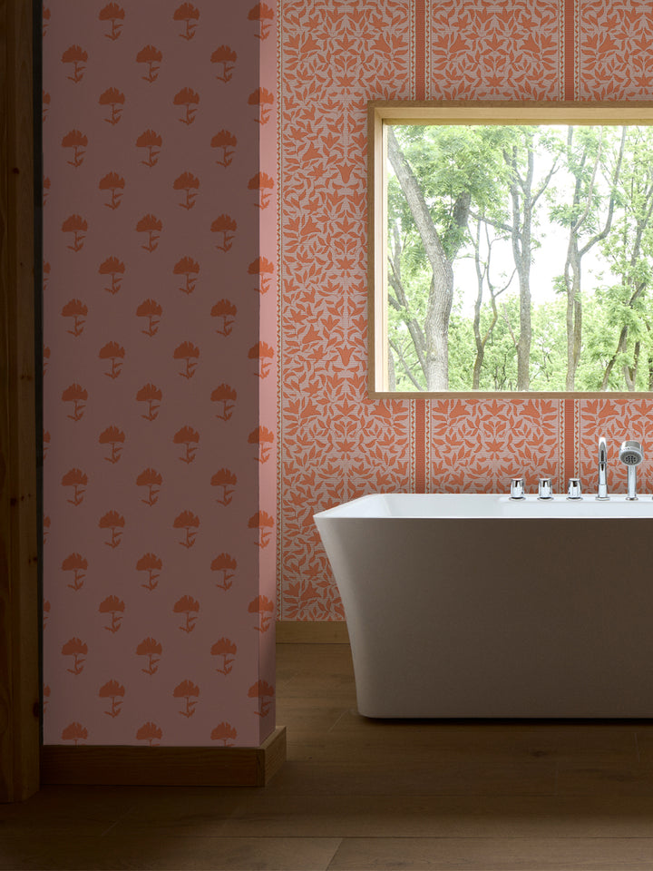 'Jezebel Stripe' Wallpaper by Wallshoppe - Papaya Pink - Room Shot