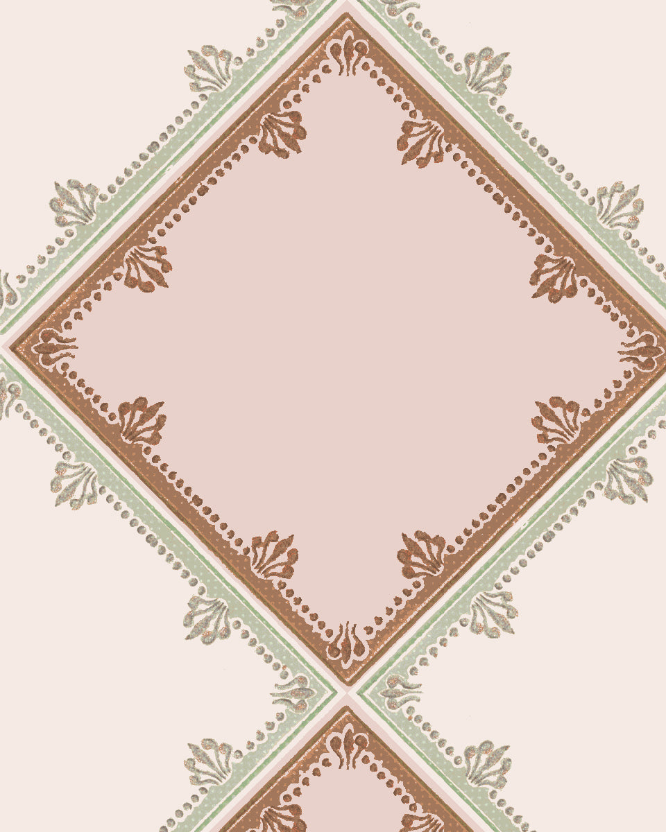 'L'Argyle' Wallpaper by Clare V. - Antique Green Pink