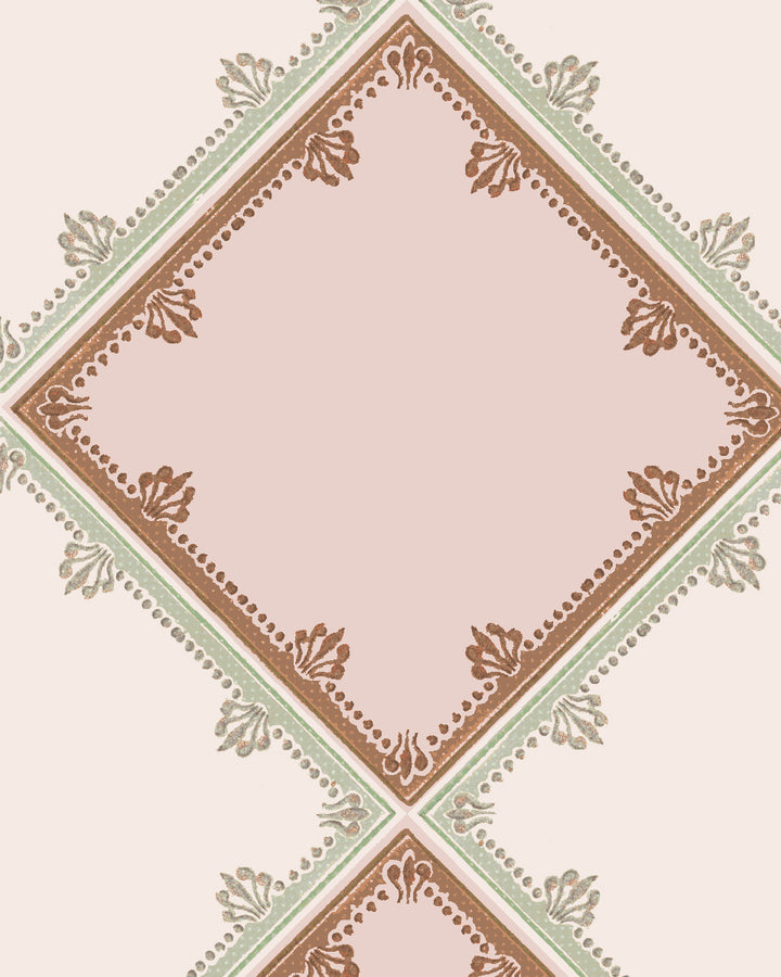 'L'Argyle' Wallpaper by Clare V. - Antique Green Pink