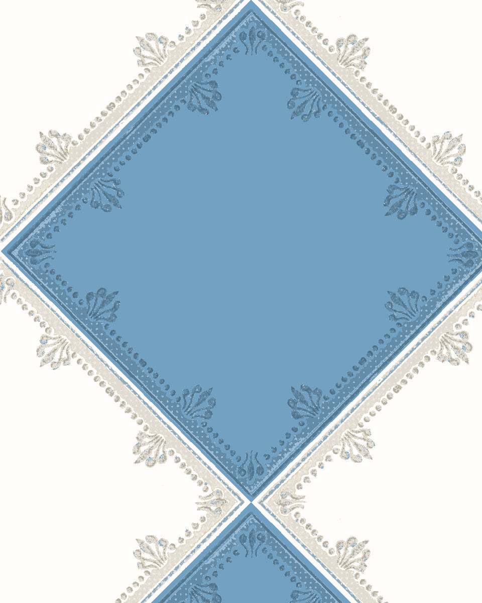 'L'Argyle' Wallpaper by Clare V. - Blue Cream