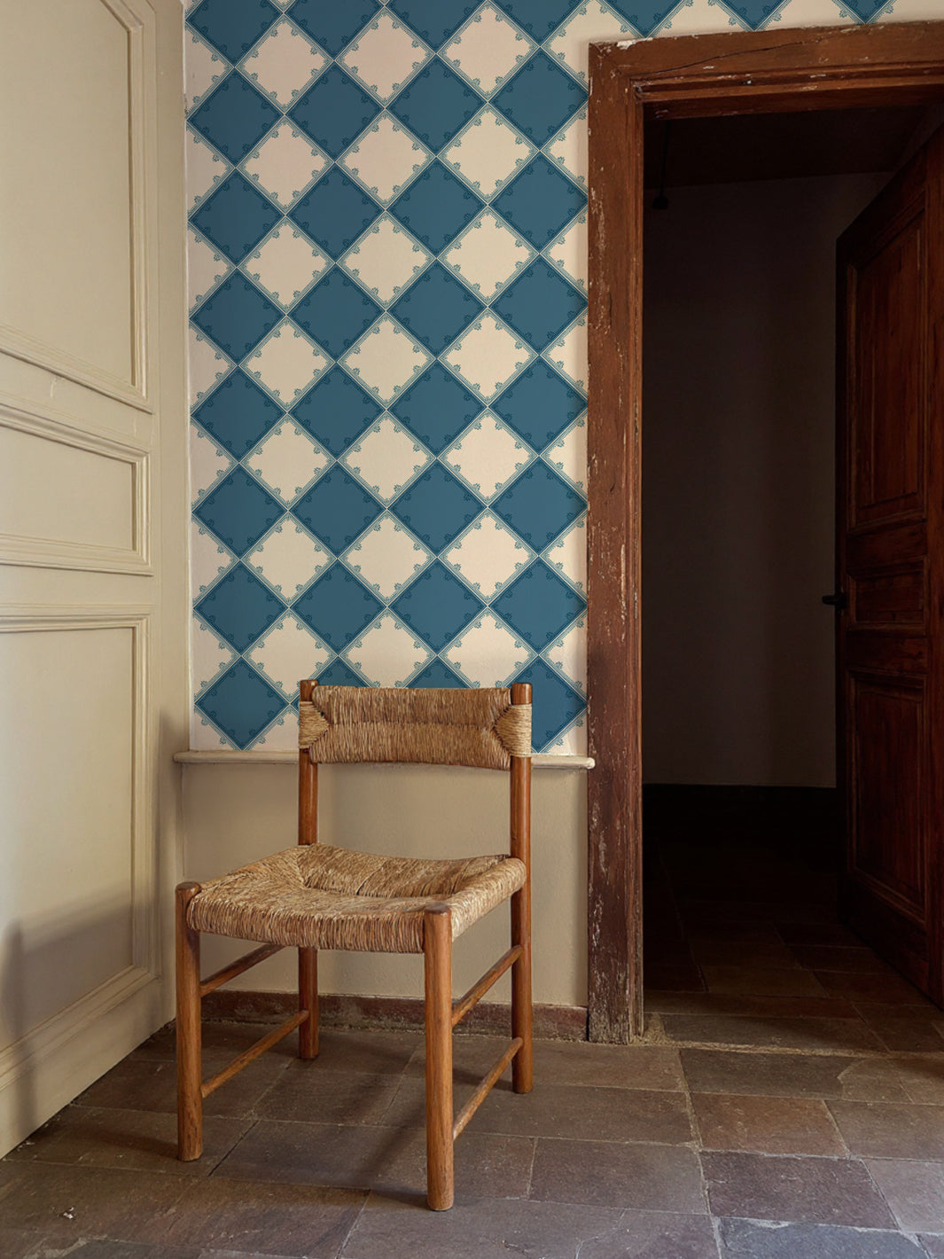 'L'Argyle' Wallpaper by Clare V. - Cade Blue Parchment