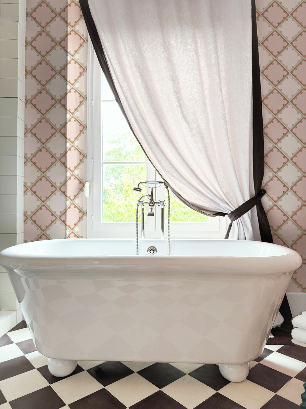 'L'Argyle' Wallpaper by Clare V. - Antique Green Pink