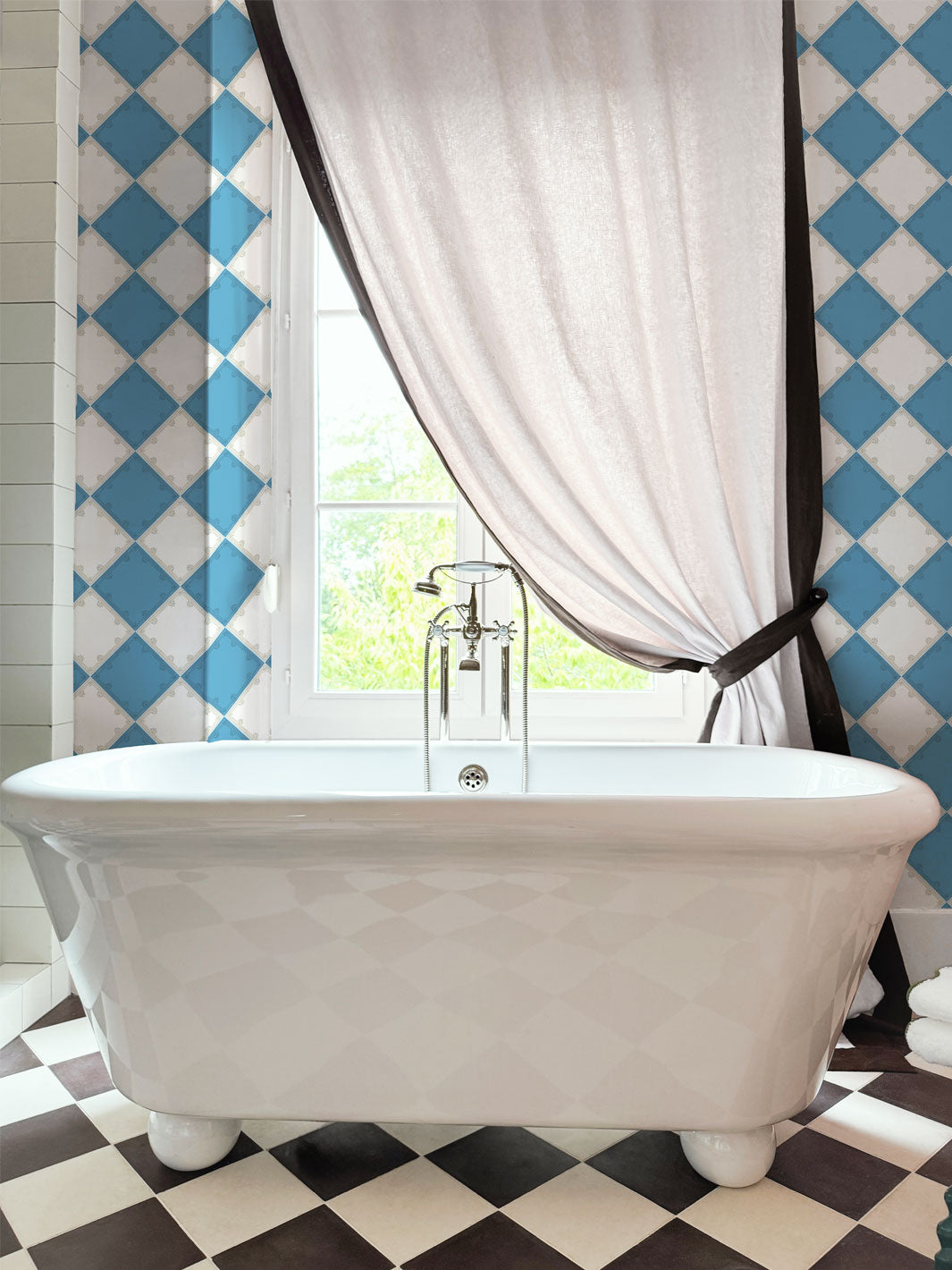 'L'Argyle' Wallpaper by Clare V. - Blue Cream