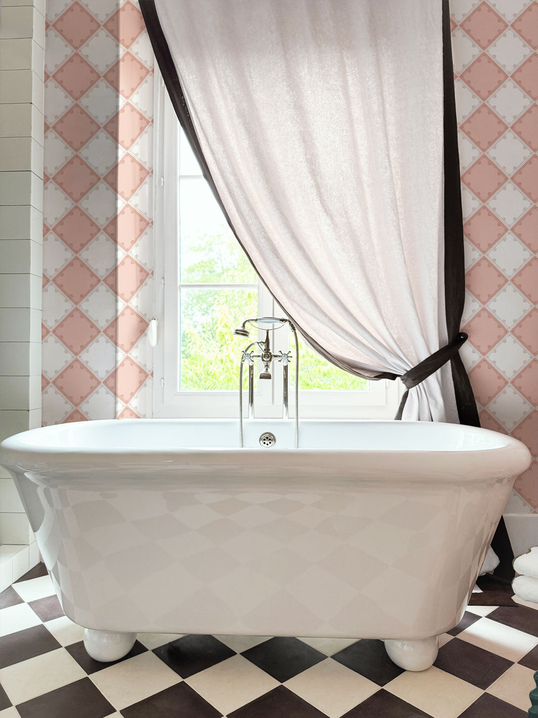 'L'Argyle' Wallpaper by Clare V. - Blush Cream