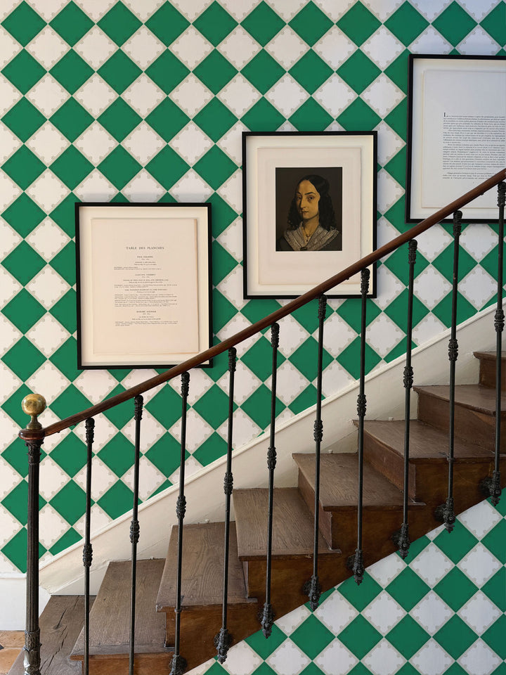 'L'Argyle' Wallpaper by Clare V. - Evergreen Cream
