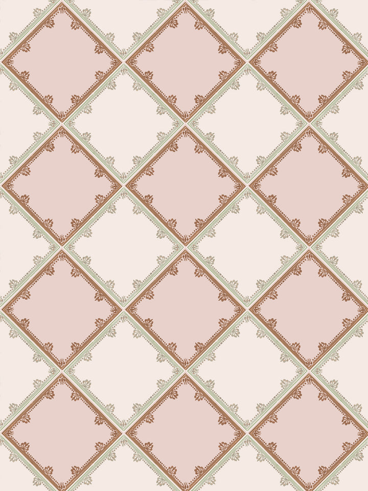 'L'Argyle' Wallpaper by Clare V. - Antique Green Pink