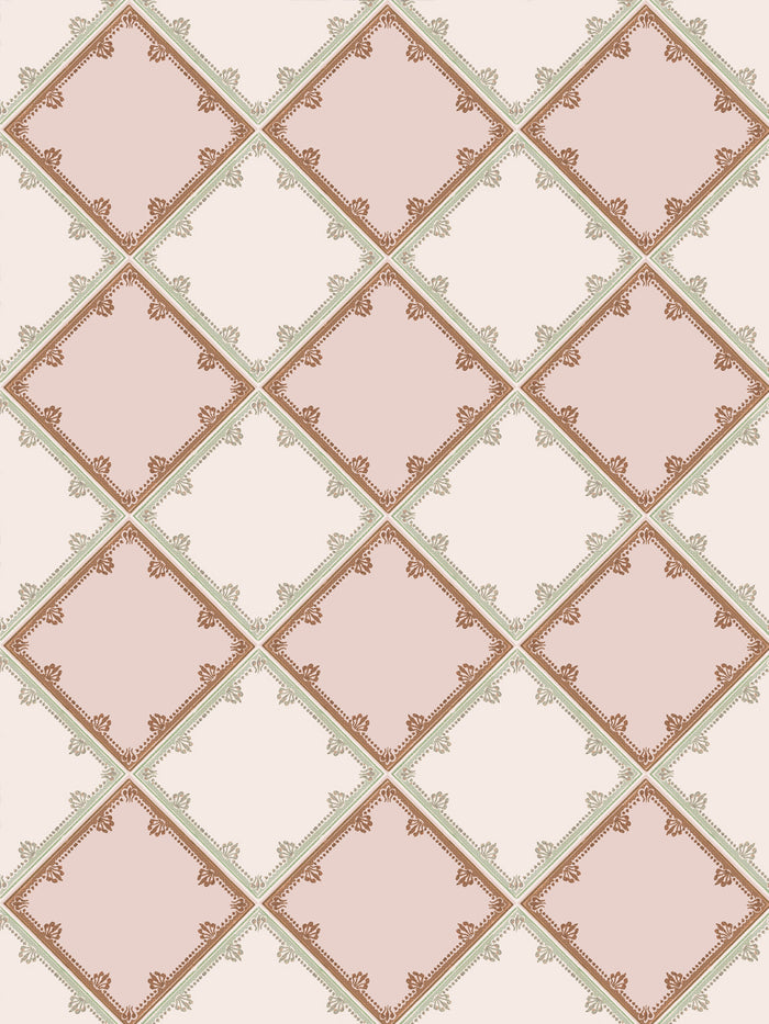 'L'Argyle' Wallpaper by Clare V. - Antique Green Pink