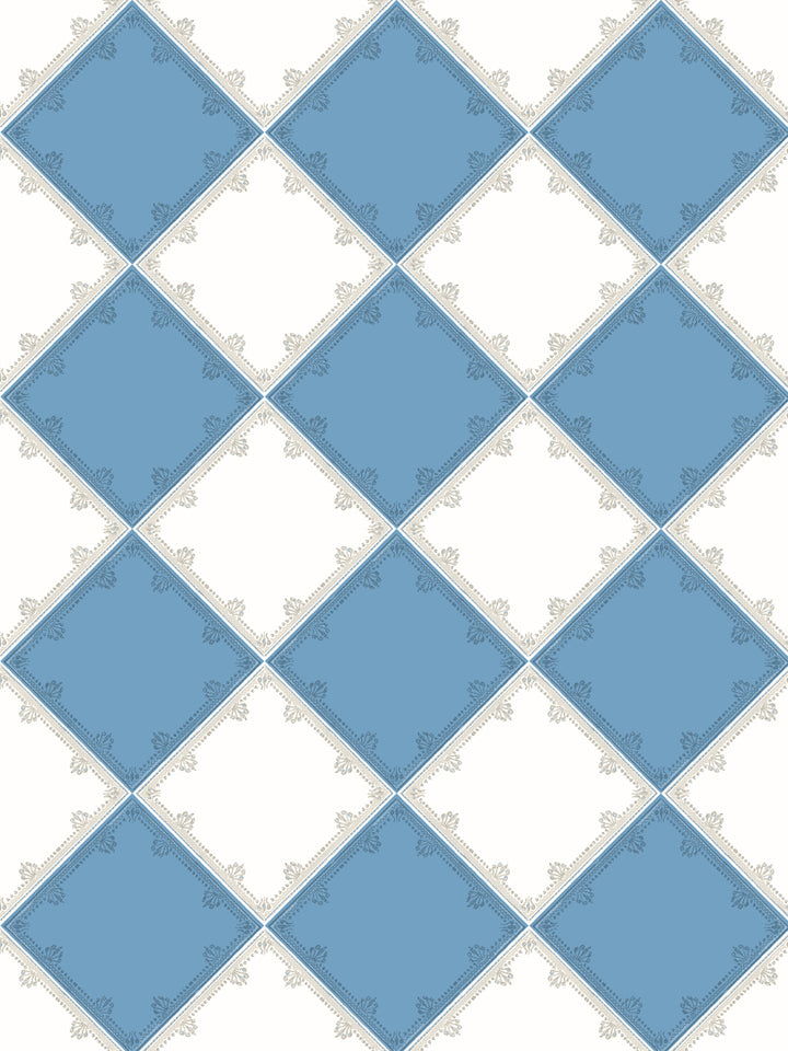 'L'Argyle' Wallpaper by Clare V. - Blue Cream