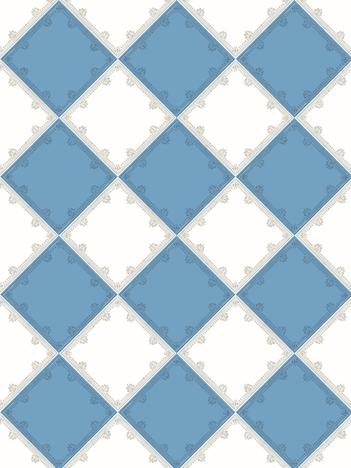 'L'Argyle' Wallpaper by Clare V. - Blue Cream