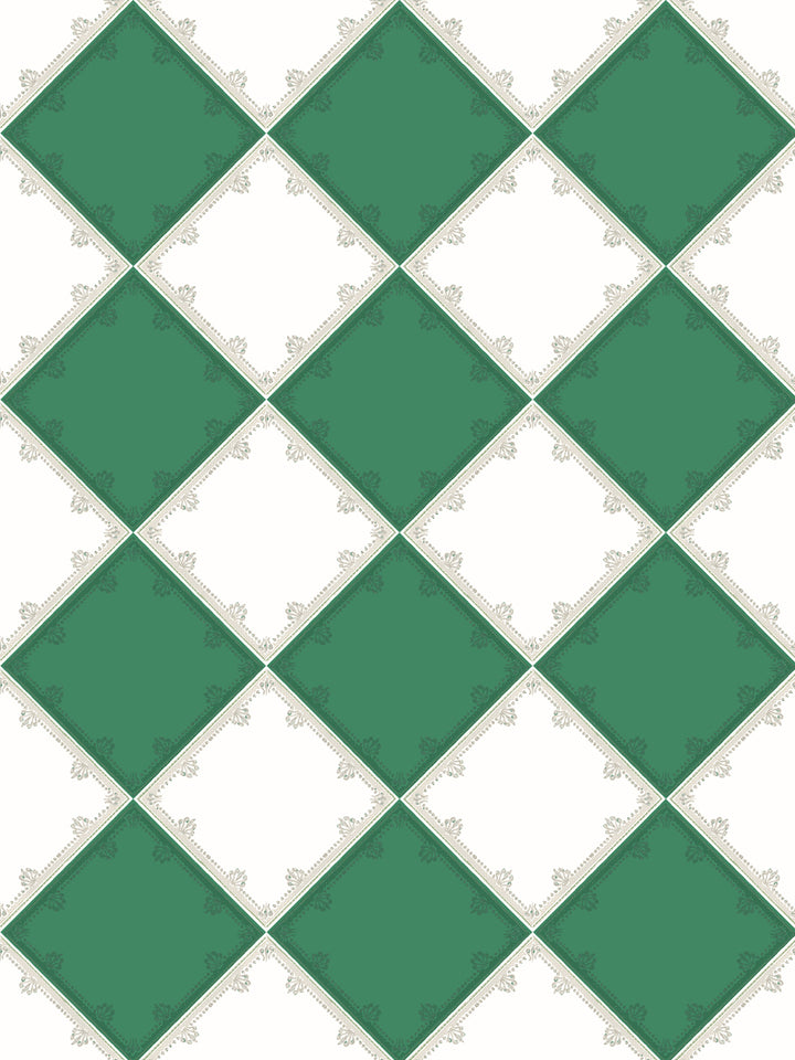 'L'Argyle' Wallpaper by Clare V. - Evergreen Cream
