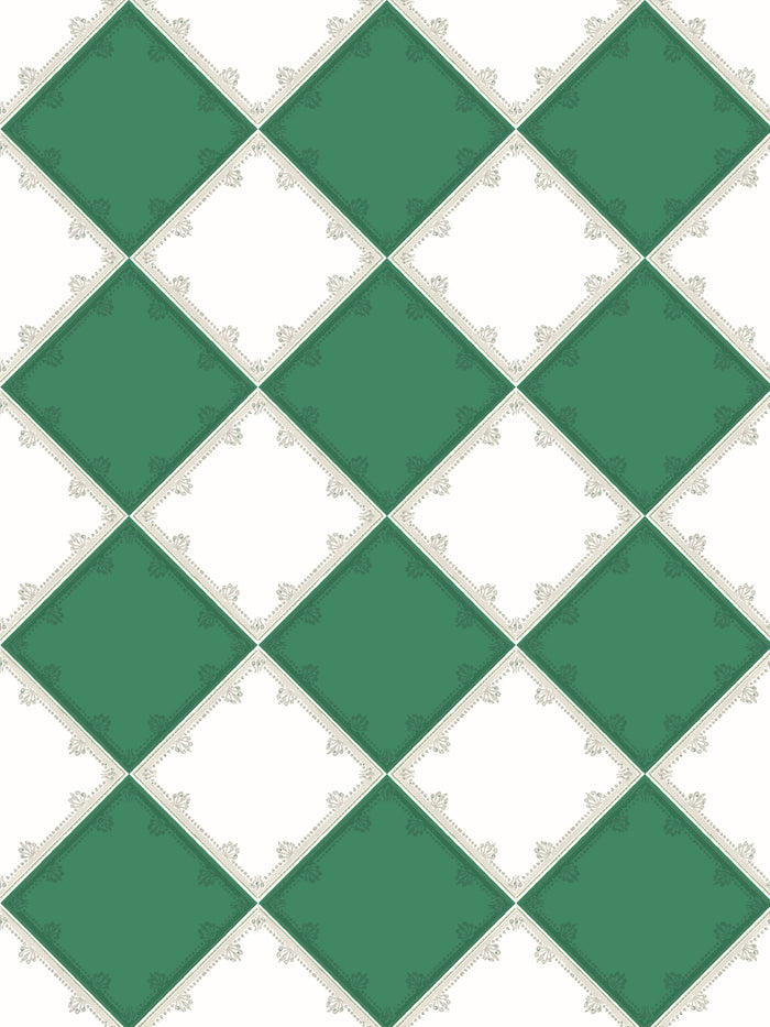 'L'Argyle' Wallpaper by Clare V. - Evergreen Cream