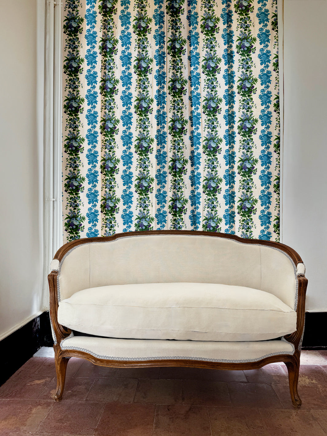 'La Garland' Linen Fabric by Clare V. - Azure Plum