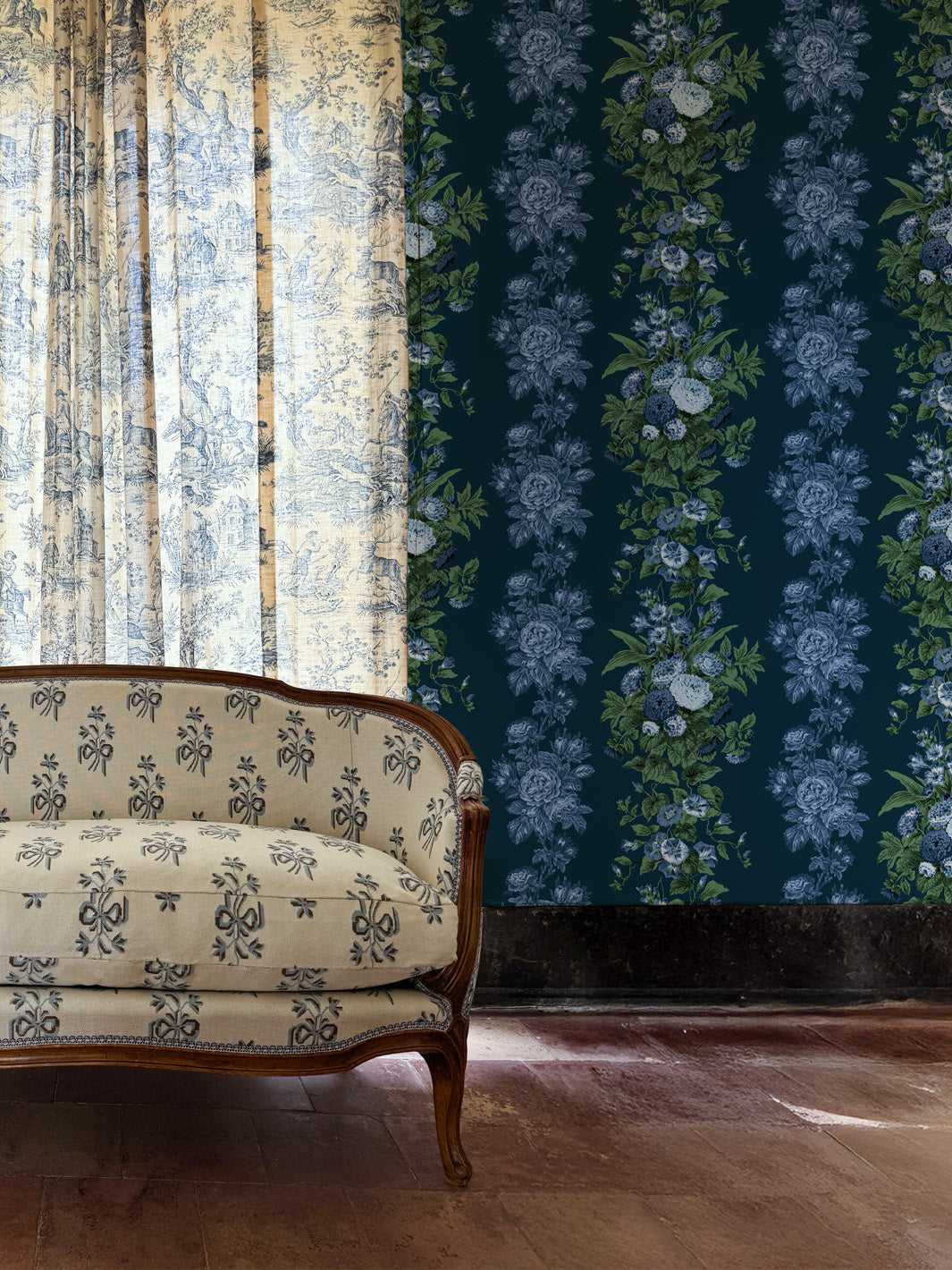 'La Garland' Wallpaper by Clare V. - Navy Blue