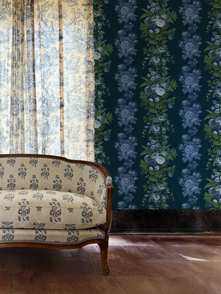 'La Garland' Wallpaper by Clare V. - Navy Blue