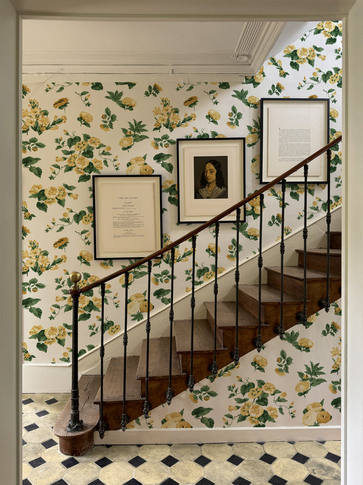 'La Zinnia' Wallpaper by Clare V. - Buttercream Green