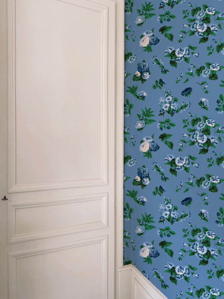 'La Zinnia' Wallpaper by Clare V. - Chambray Blue