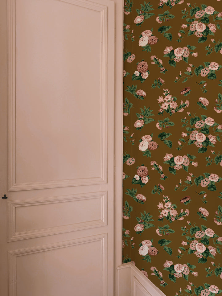 'La Zinnia' Wallpaper by Clare V. - Cocao Blush