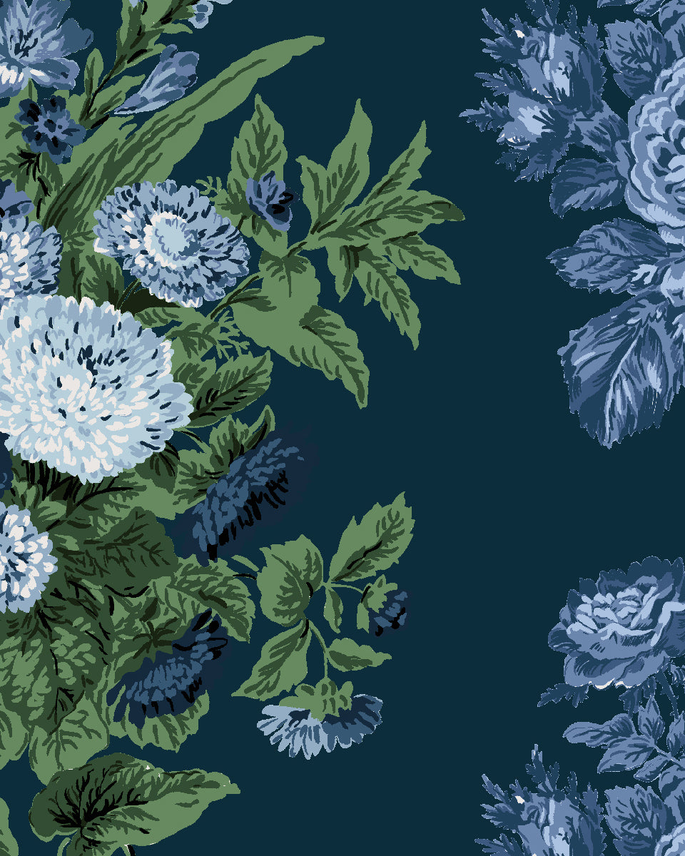 'La Garland' Wallpaper by Clare V. - Navy Blue