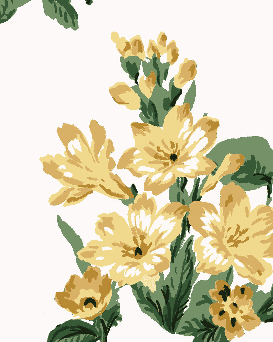 'La Zinnia' Wallpaper by Clare V. - Buttercream Green