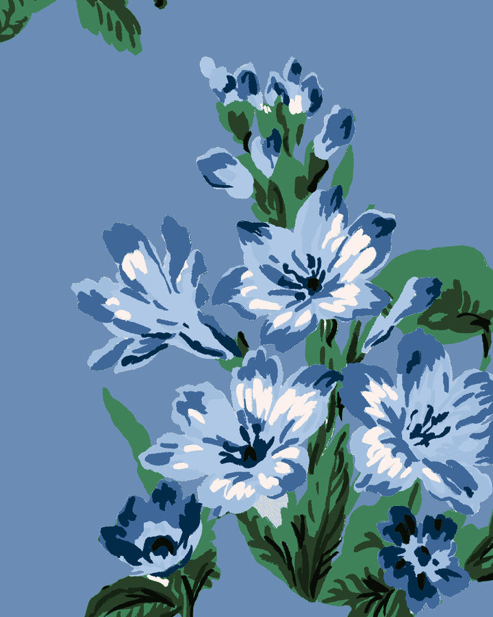 'La Zinnia' Wallpaper by Clare V. - Chambray Blue