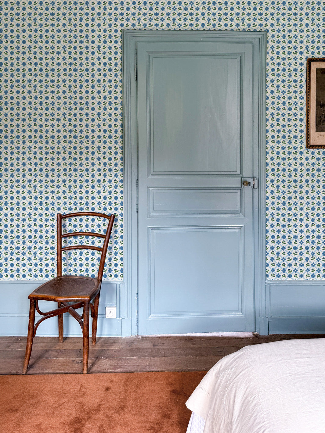 'Lattice Fleur' Wallpaper by Clare V. - Blue Green