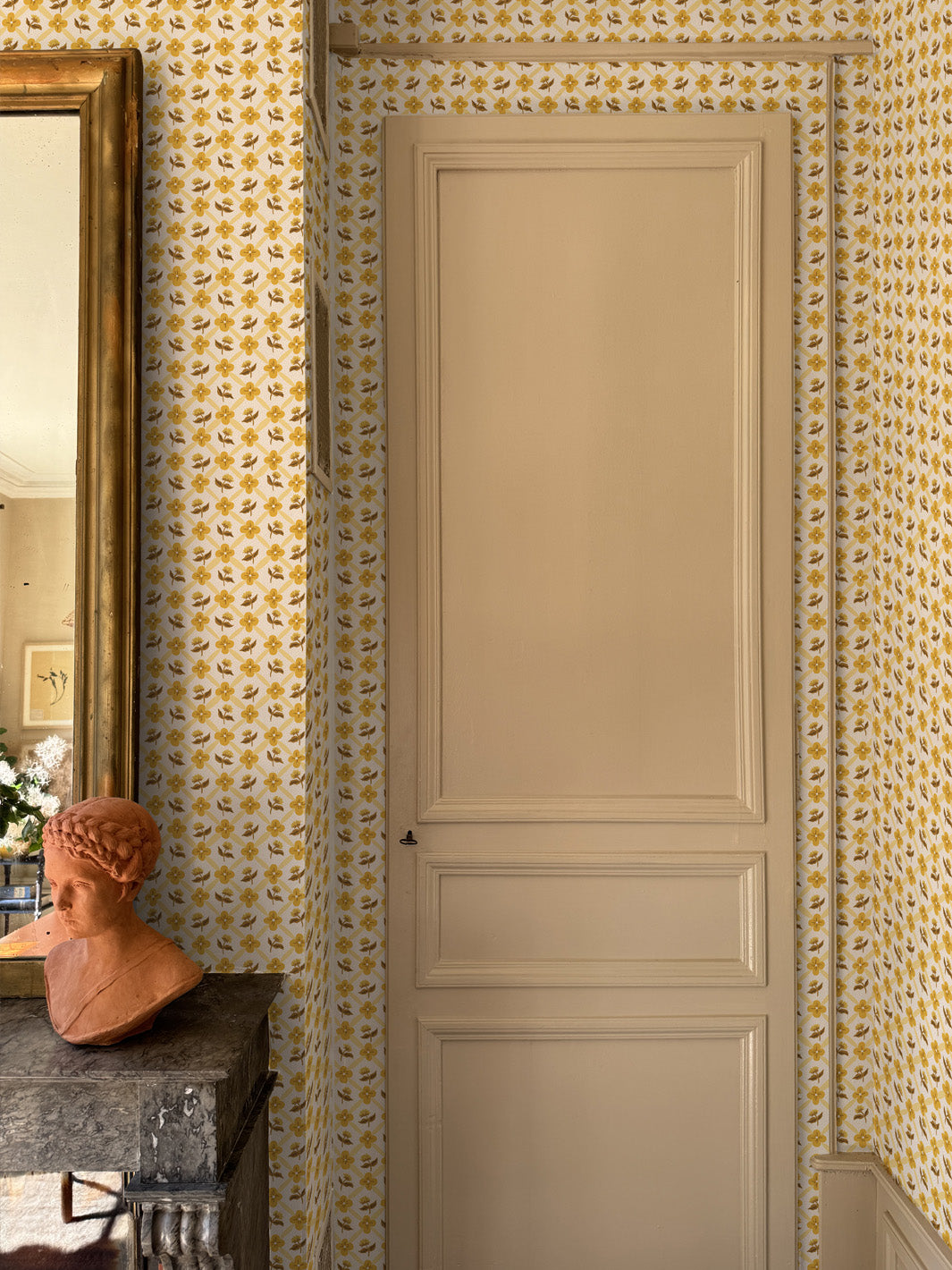 'Lattice Fleur' Wallpaper by Clare V. - Buttercream Gold