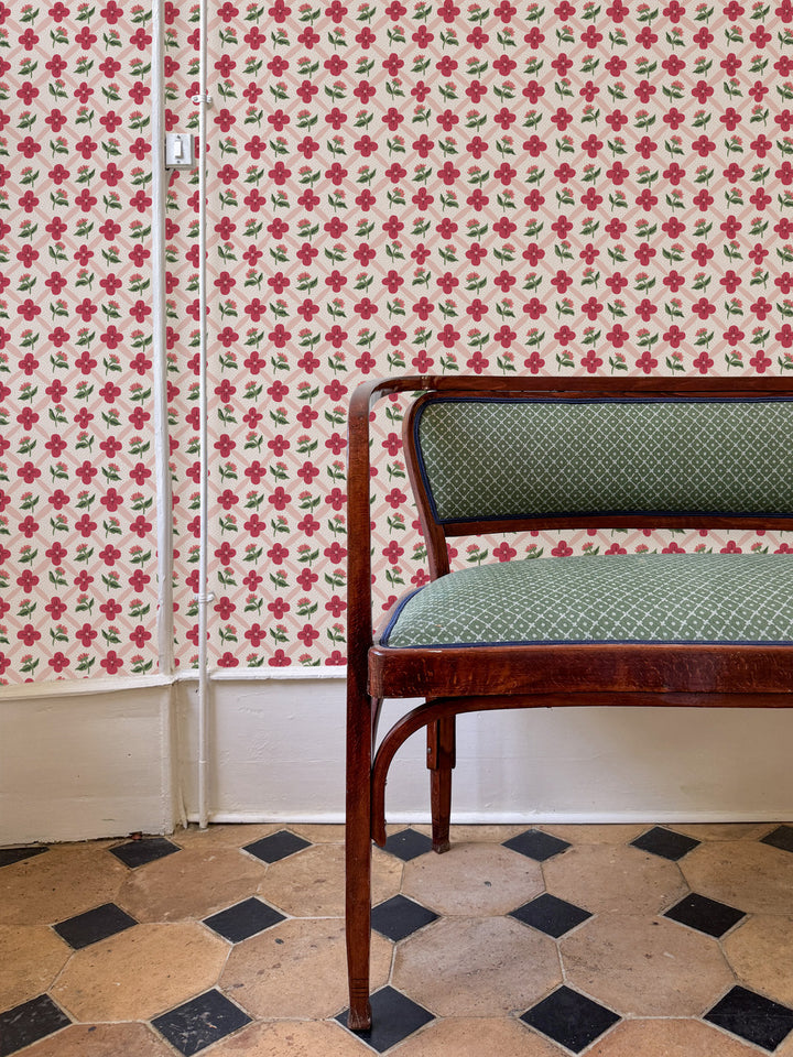 'Lattice Fleur' Wallpaper by Clare V. - Rouge Green