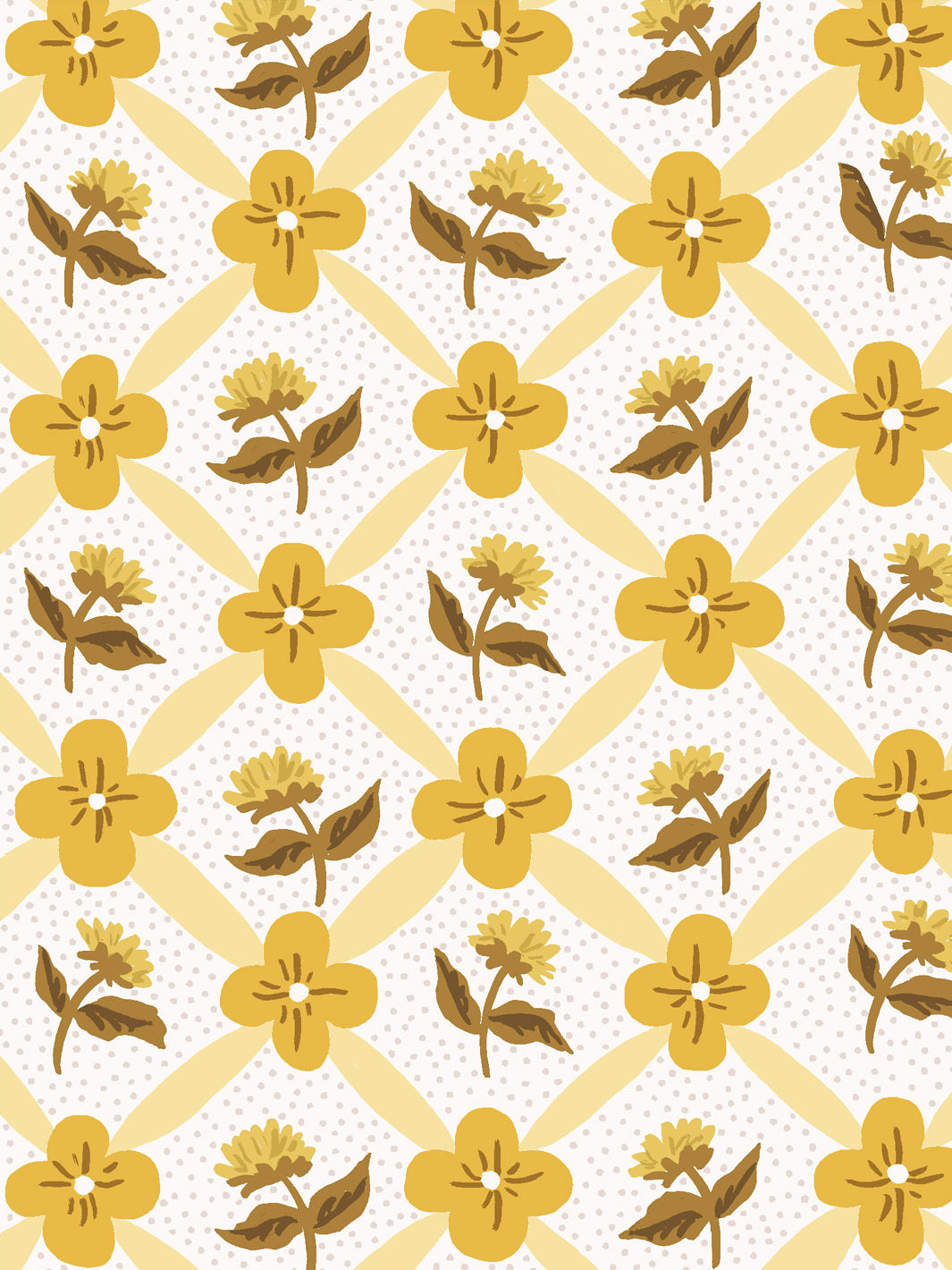 'Lattice Fleur' Wallpaper by Clare V. - Buttercream Gold