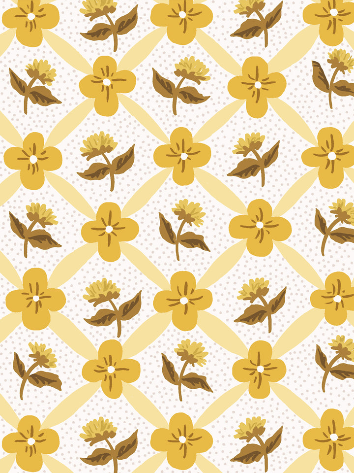 'Lattice Fleur' Wallpaper by Clare V. - Buttercream Gold