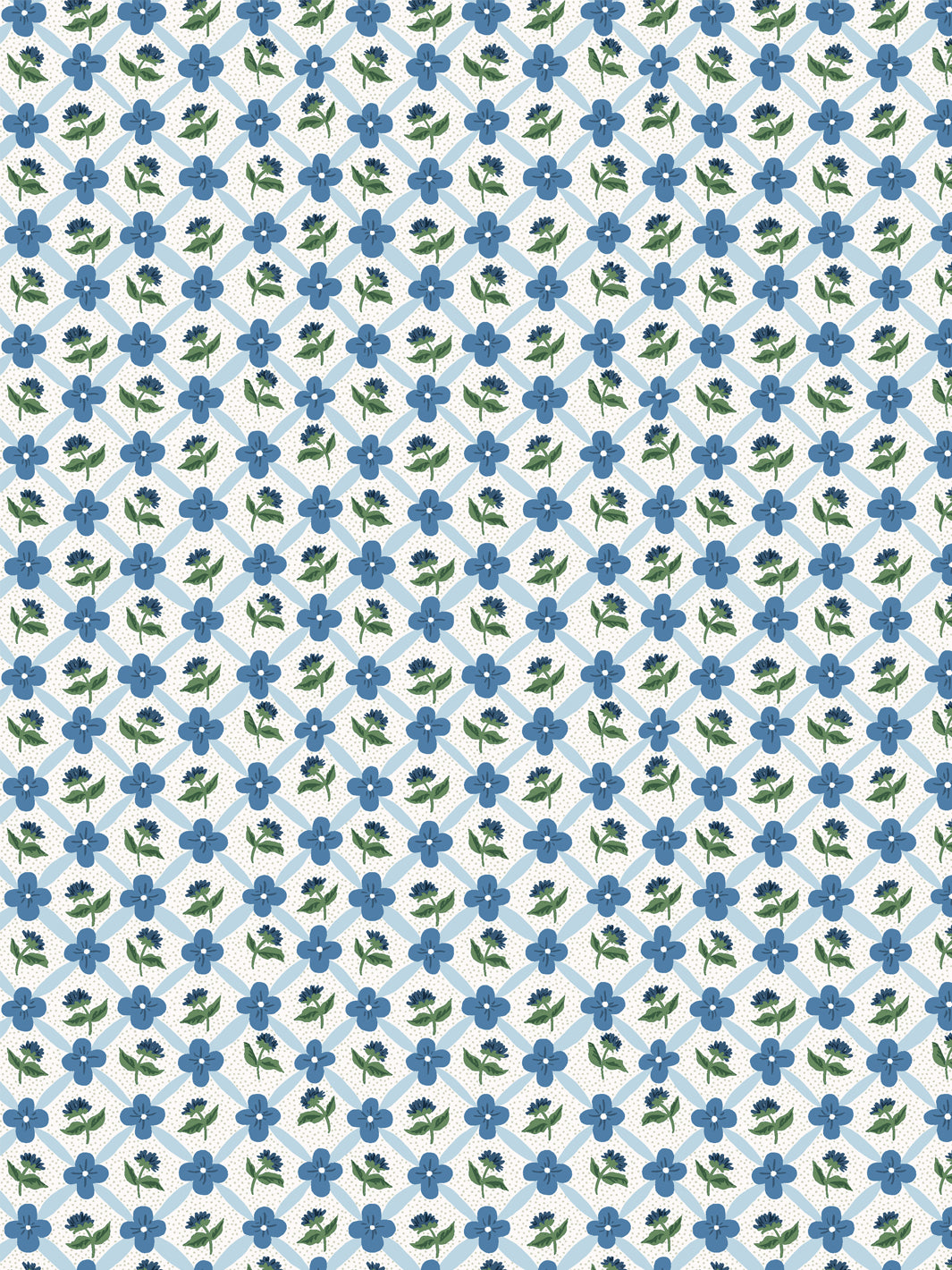 'Lattice Fleur' Wallpaper by Clare V. - Blue Green