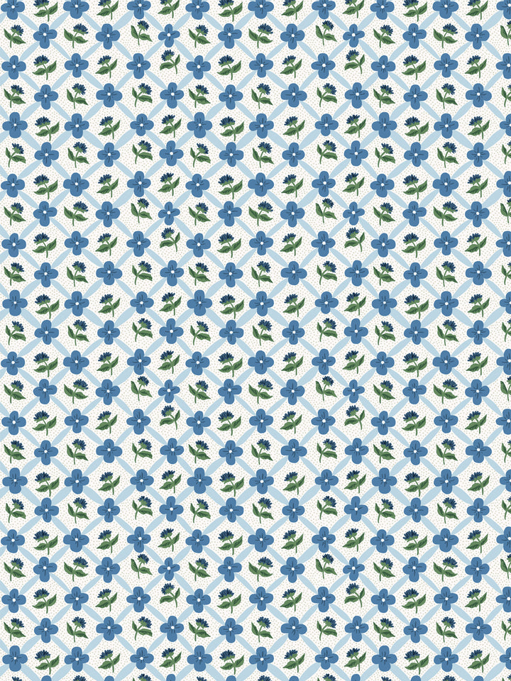 'Lattice Fleur' Wallpaper by Clare V. - Blue Green