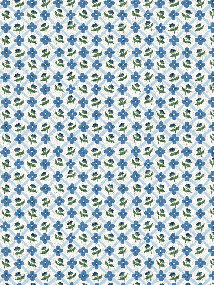 'Lattice Fleur' Wallpaper by Clare V. - Blue Green