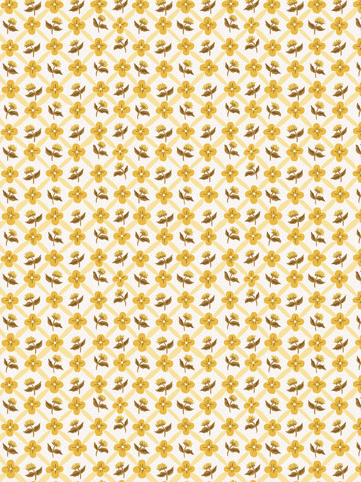 'Lattice Fleur' Wallpaper by Clare V. - Buttercream Gold