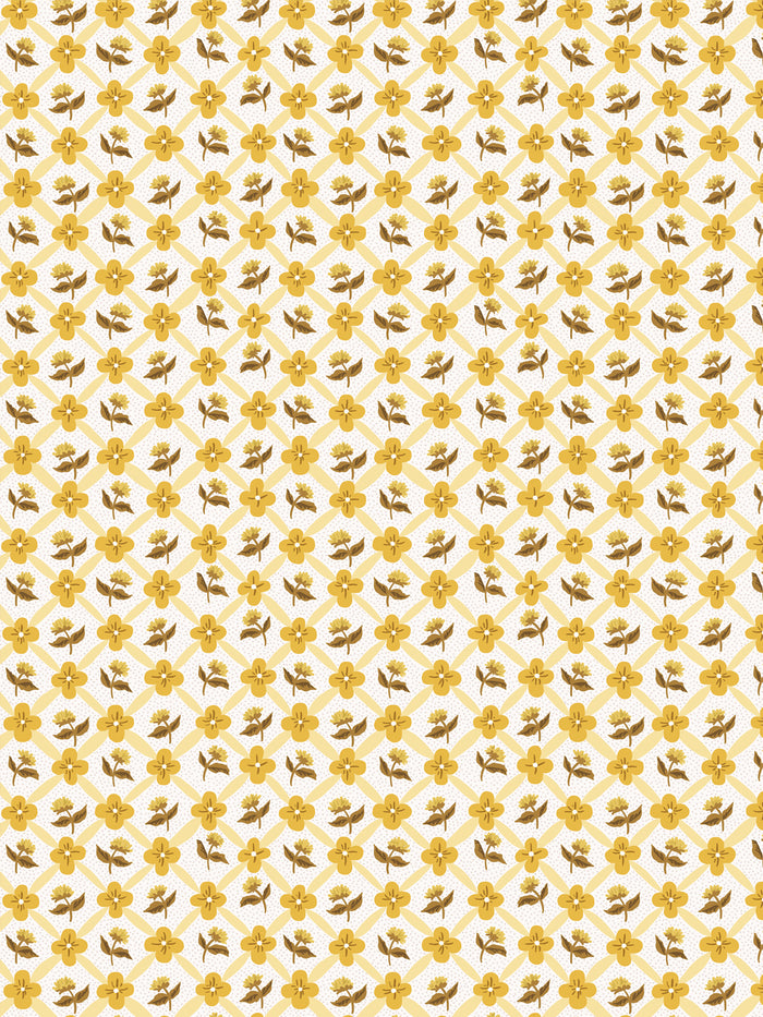 'Lattice Fleur' Wallpaper by Clare V. - Buttercream Gold