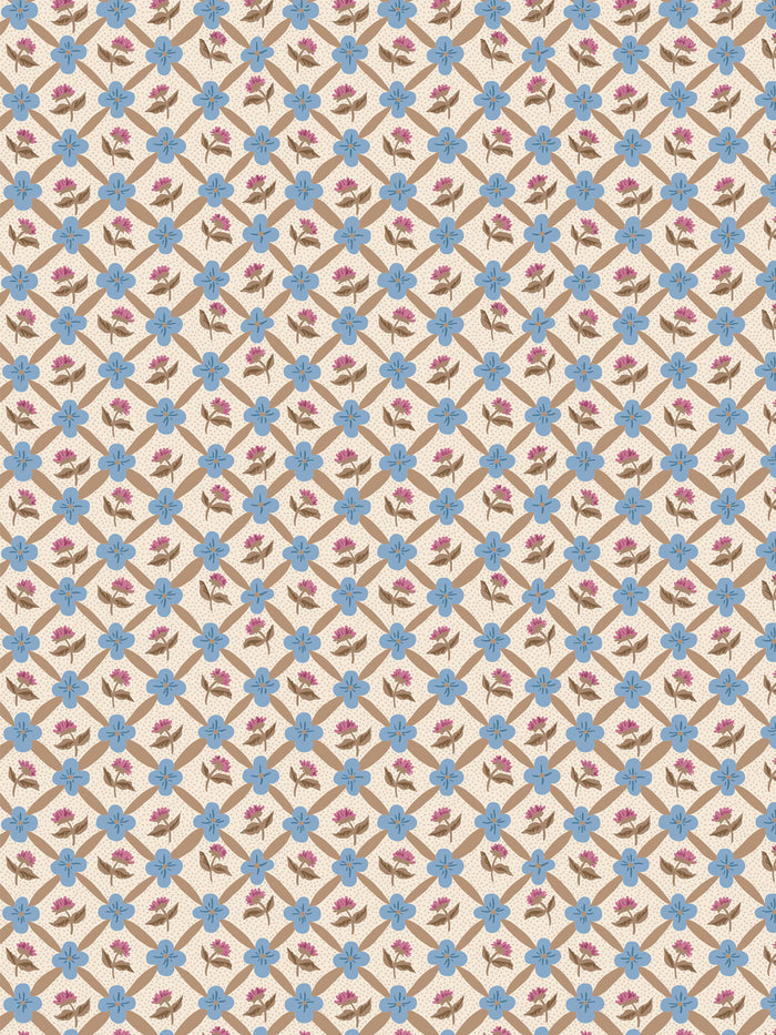 'Lattice Fleur' Wallpaper by Clare V. - Clay Blue